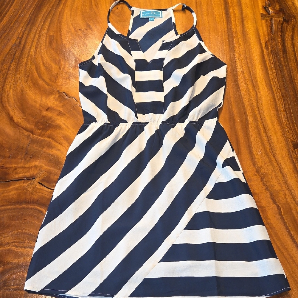 Stylish Navy and White Striped Womans  Dress